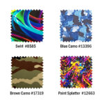 Swirl, Camo and Paint Splatter color finishes